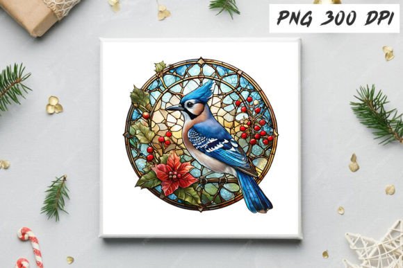 Download Blue Jay Christmas Stained Glass Clipart - Premium Bundle