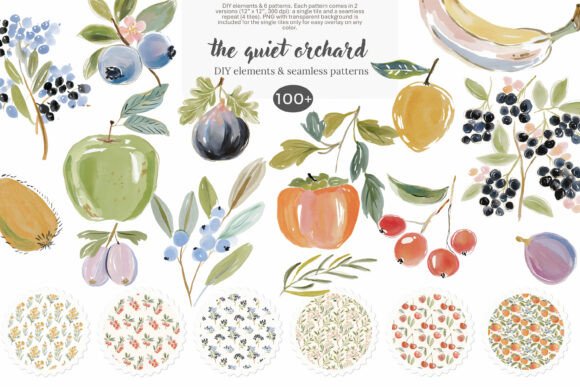 Download Watercolor Orchard Fruit Clipart Set - Fruit clipart Collection