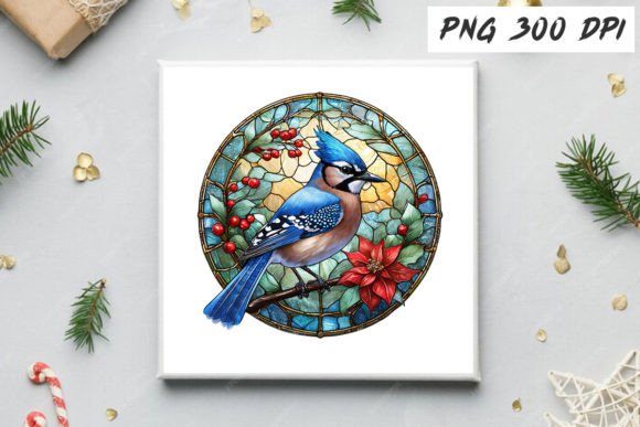 Download Blue Jay Christmas Stained Glass Clipart - Premium Bundle