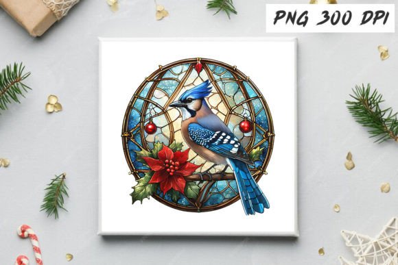 Download Blue Jay Christmas Stained Glass Clipart - Premium Bundle