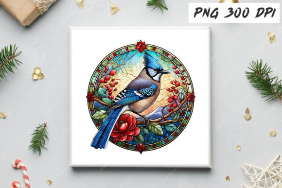 Download Blue Jay Christmas Stained Glass Clipart - Premium Resources