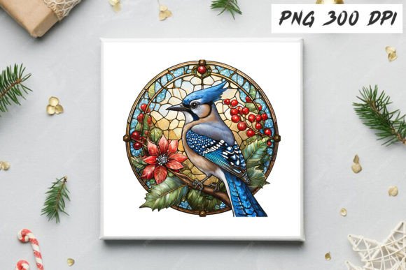 Download Blue Jay Christmas Stained Glass Clipart - Premium Resources