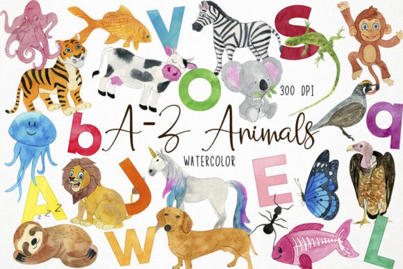 Download Watercolor Animal Alphabet Clipart, a-Z - Premium Resources