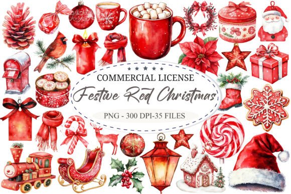 Download Red Christmas Watercolor Clipart - Red christmas watercolor Collection