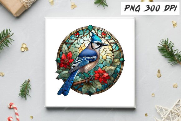 Download Blue Jay Christmas Stained Glass Clipart - Premium Bundle